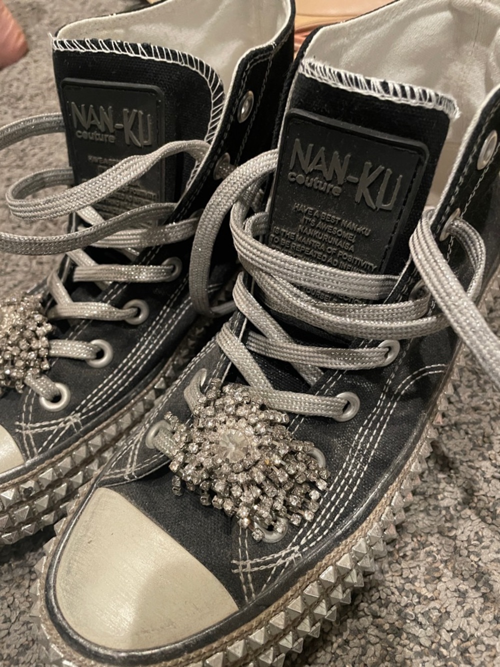 NAN-KU Couture Women's Black High-Top Sneakers with Silver Studded Trim - Picture 2 of 5